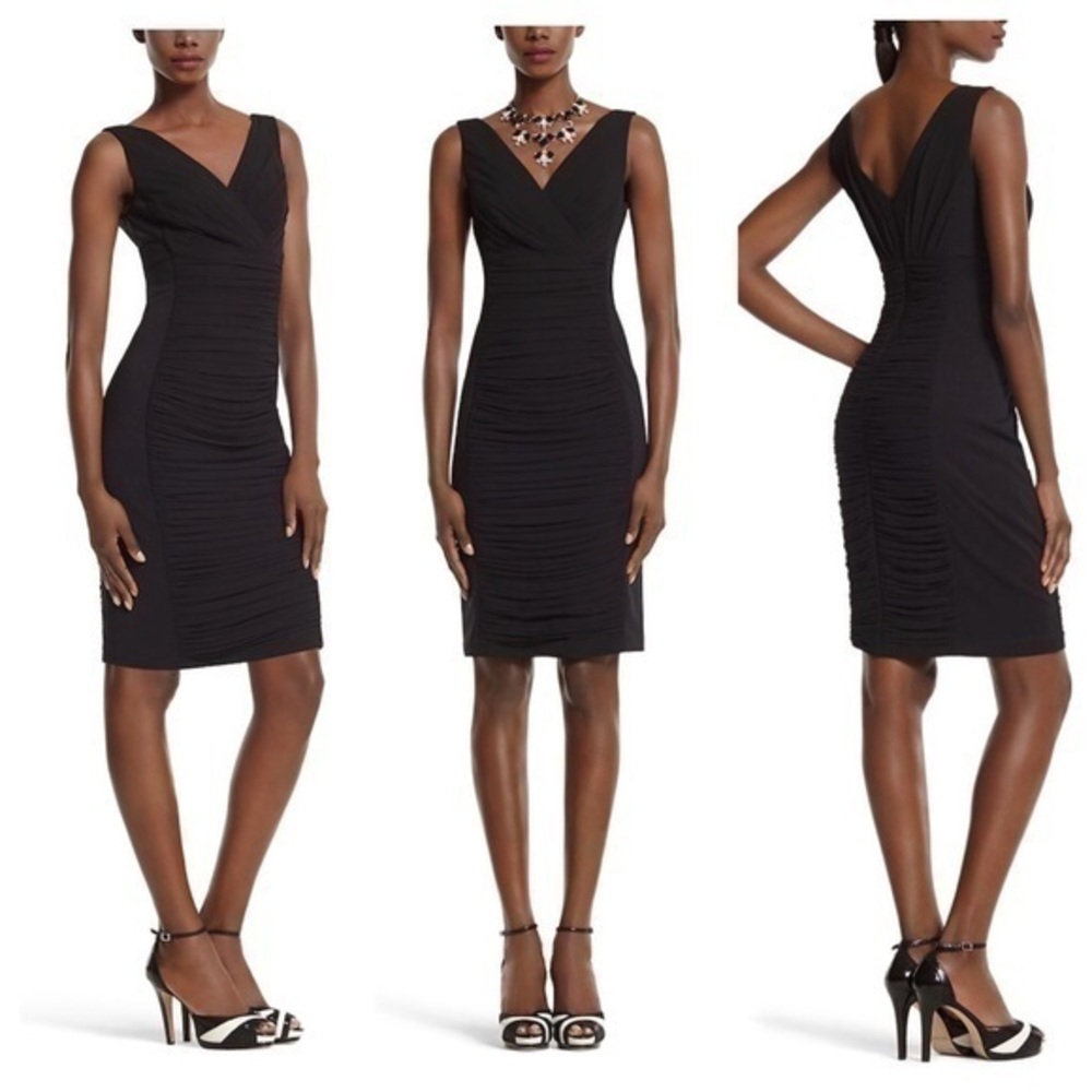 White House Black Market black instantly slimming ruched dress 0 D5